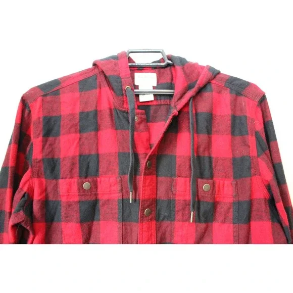 L.L. Bean Men's Scotch Plaid Flannel Hooded Shirt Tartan Red Large Tall H13844 - Picture 6 of 10